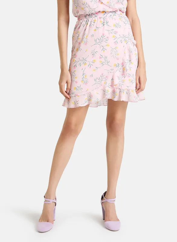 Floral Printed Skirt With Ruffle Detail