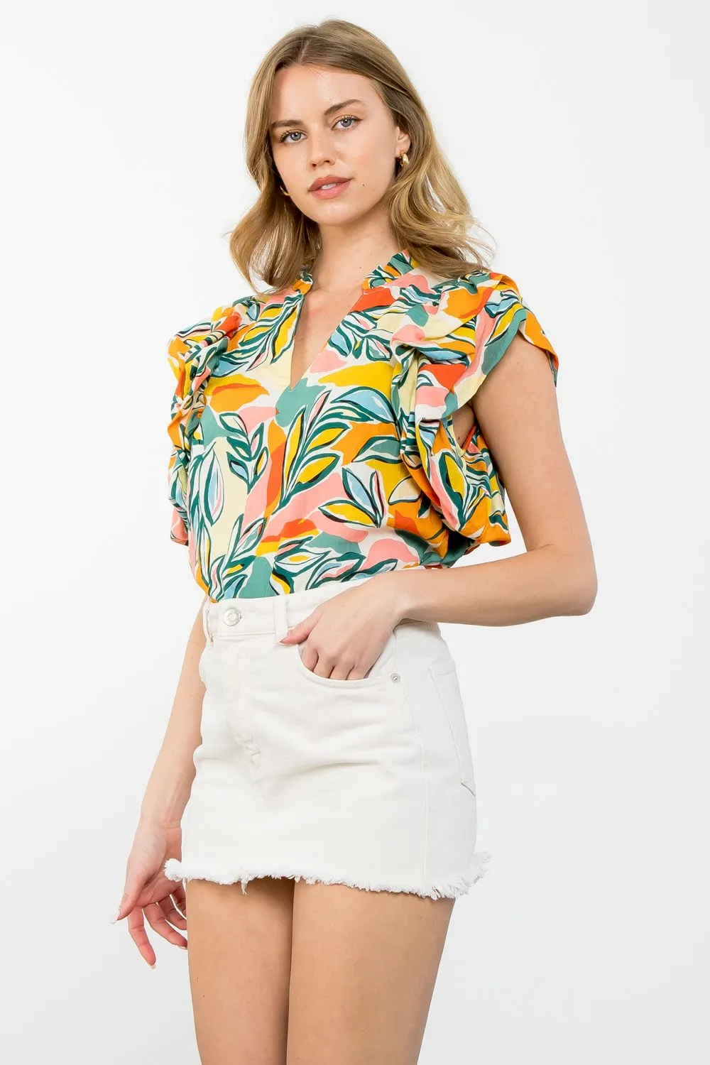 Flutter Sleeve Floral Print Top