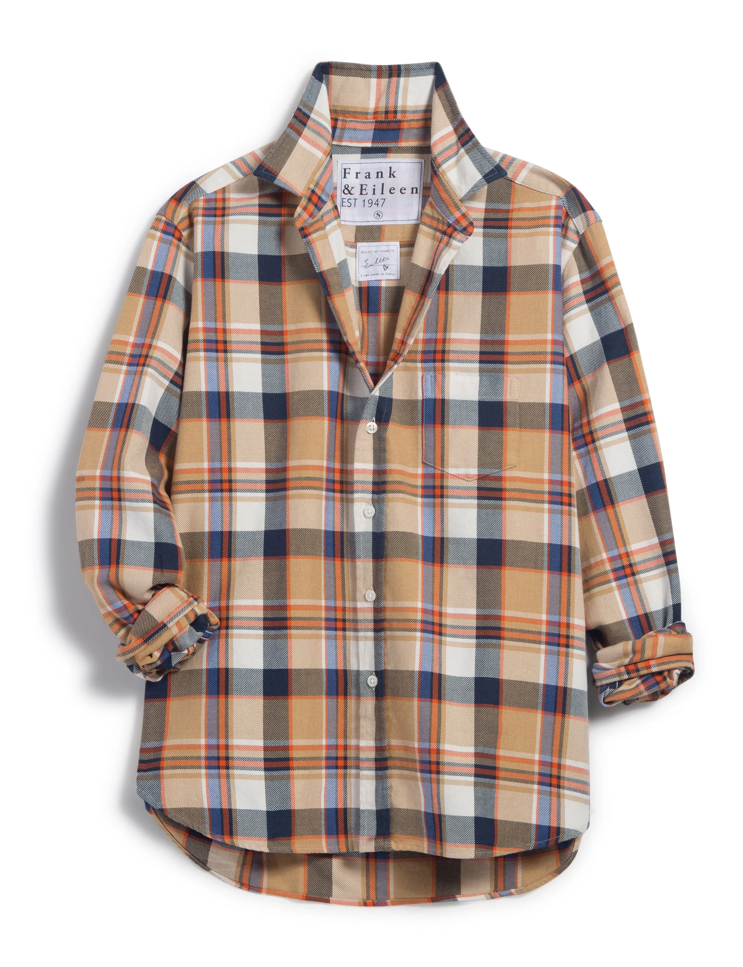 FRANK AND EILEEN - EILEEN RELAXED BUTTON UP SHIRT IN ITALIAN FLANNEL ORANGE PLAID