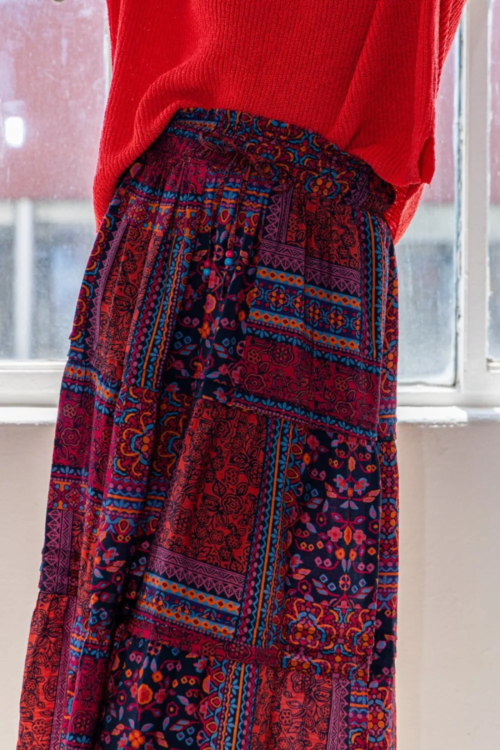 Full Size Printed Tiered Maxi Skirt