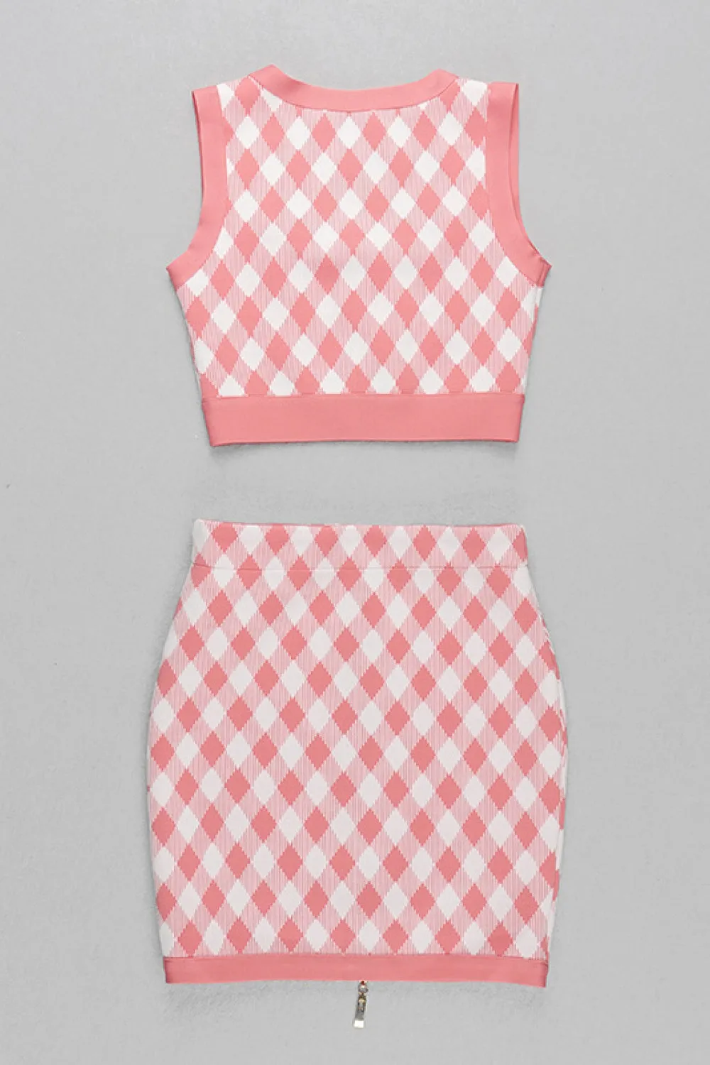 Gingham Zip Front Crop Top and Skirt Set