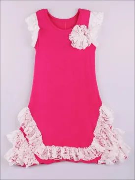 Girls Pink Lace Ruffle Dress