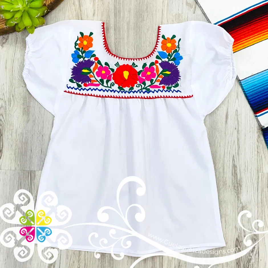 Girl's White Tehuacan Top - Embroider Blouse