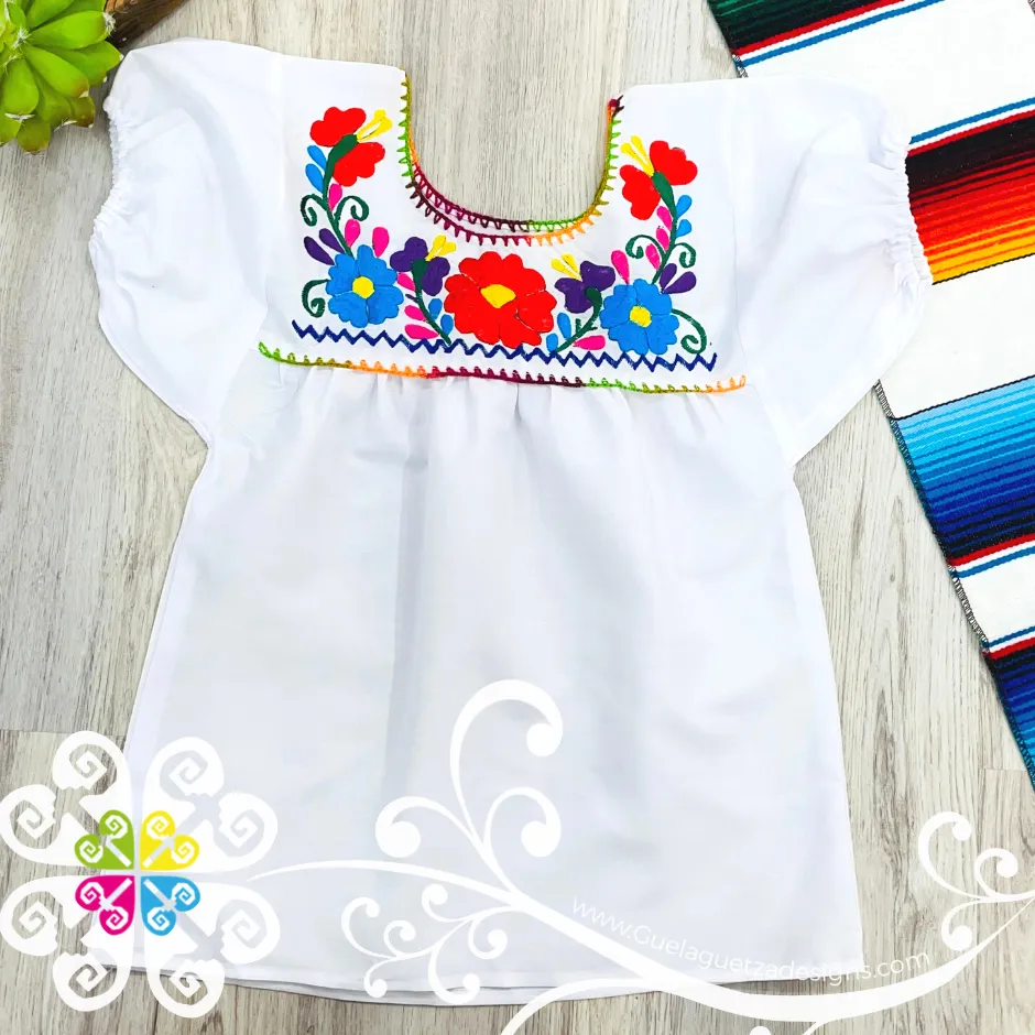 Girl's White Tehuacan Top - Embroider Blouse