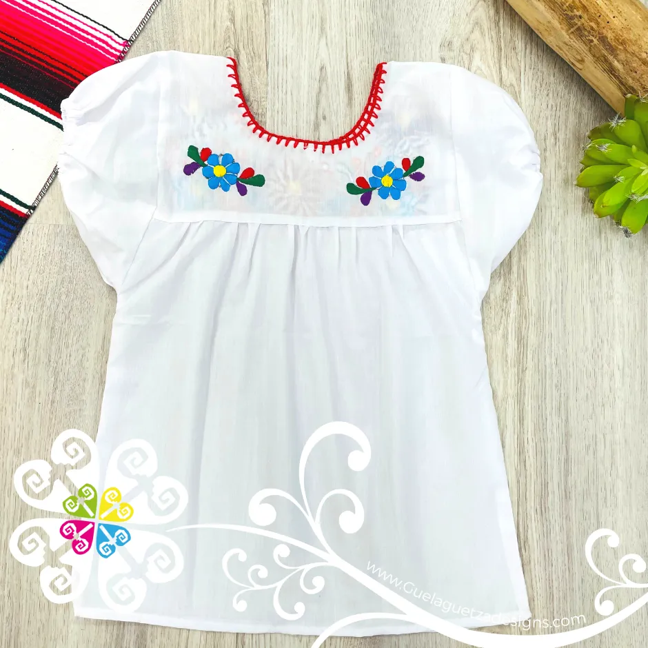 Girl's White Tehuacan Top - Embroider Blouse