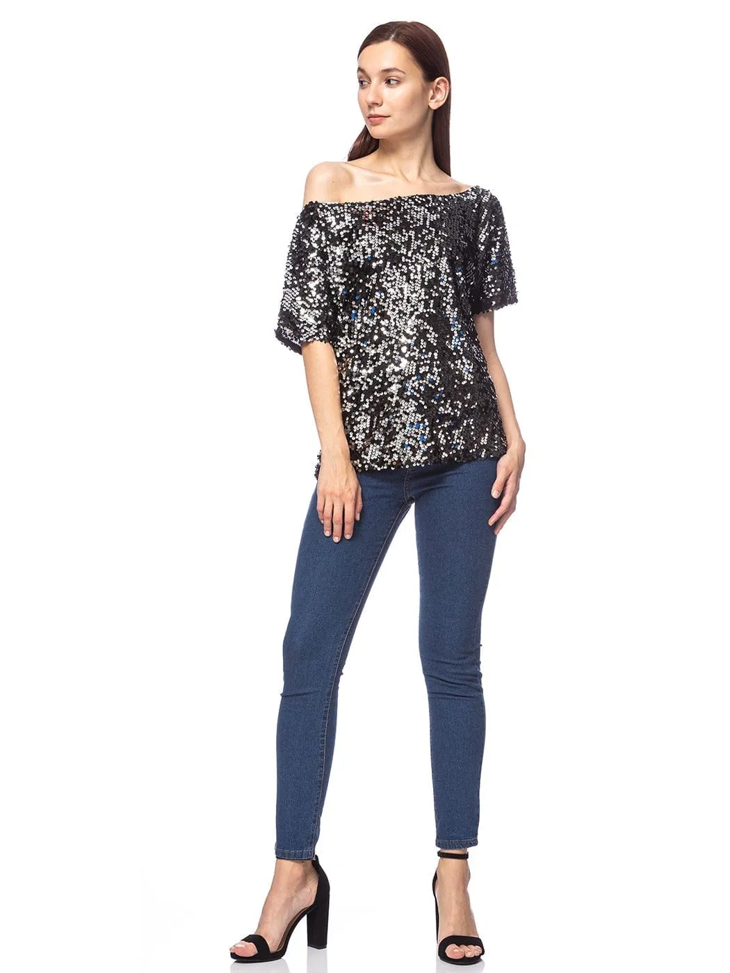 Glam Off-Shoulder Sequin Top