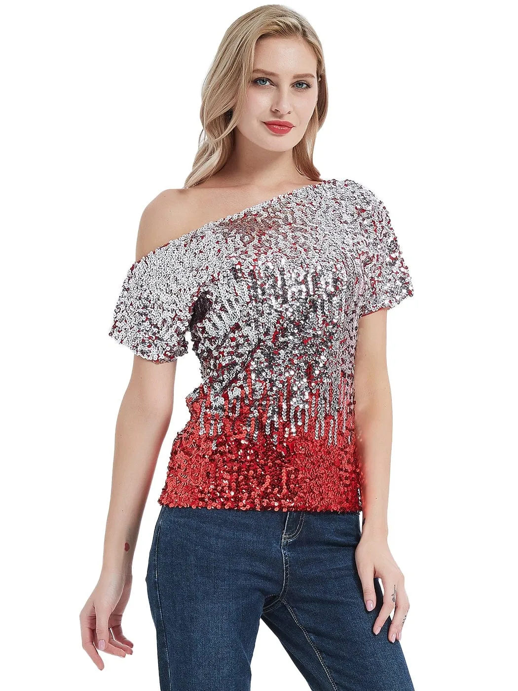 Glam Off-Shoulder Sequin Top