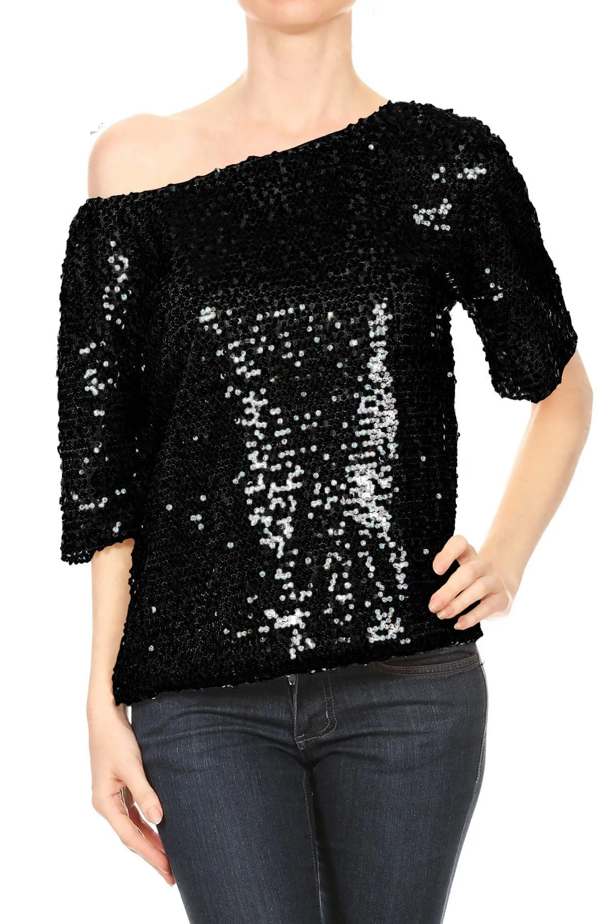 Glam Off-Shoulder Sequin Top