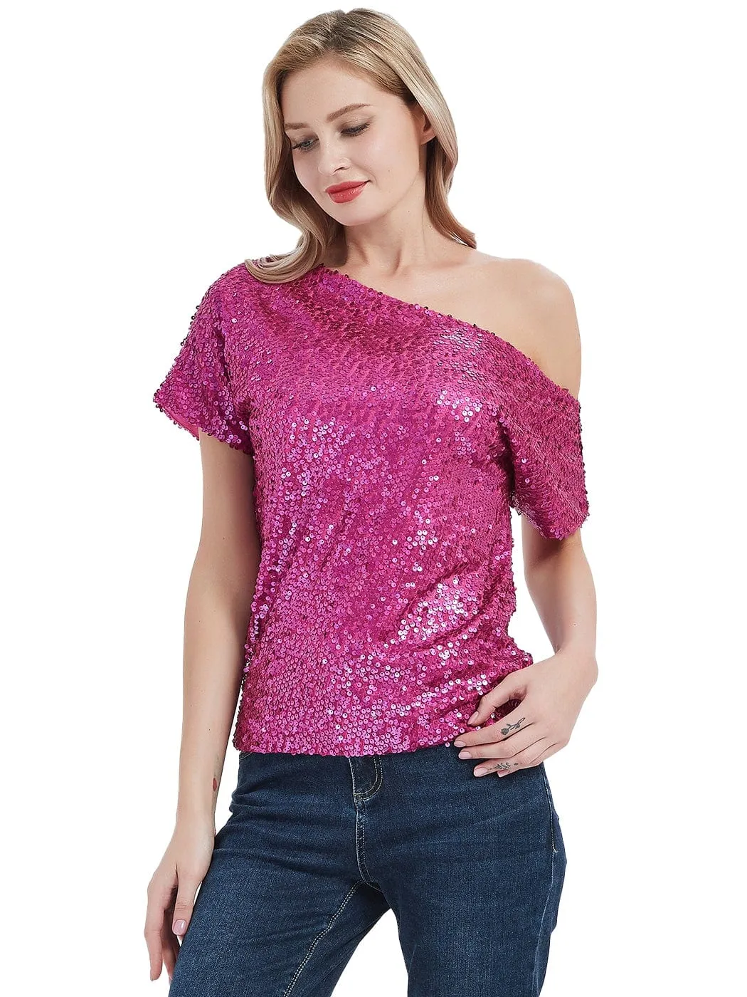 Glam Off-Shoulder Sequin Top