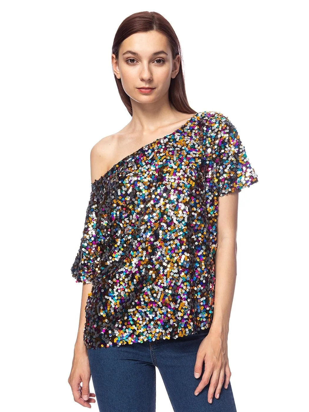 Glam Off-Shoulder Sequin Top