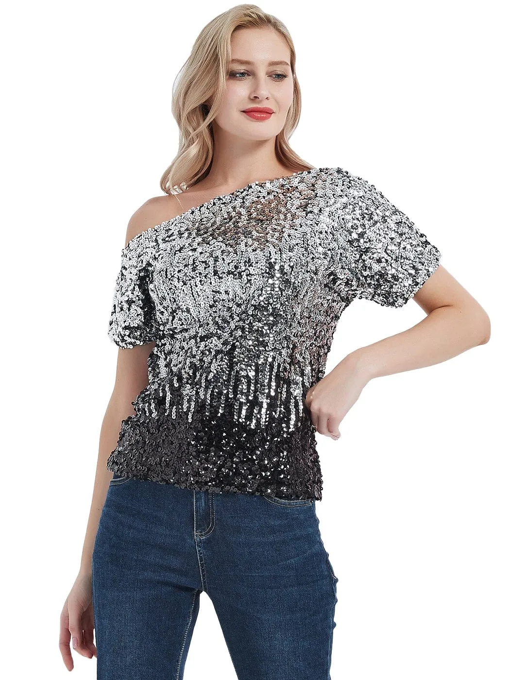 Glam Off-Shoulder Sequin Top