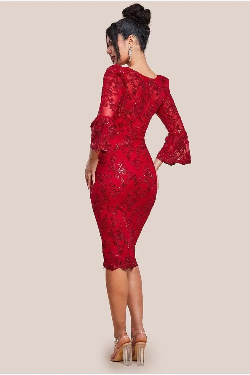 Goddiva Sequin Scallop Lace Midi Dress - Red