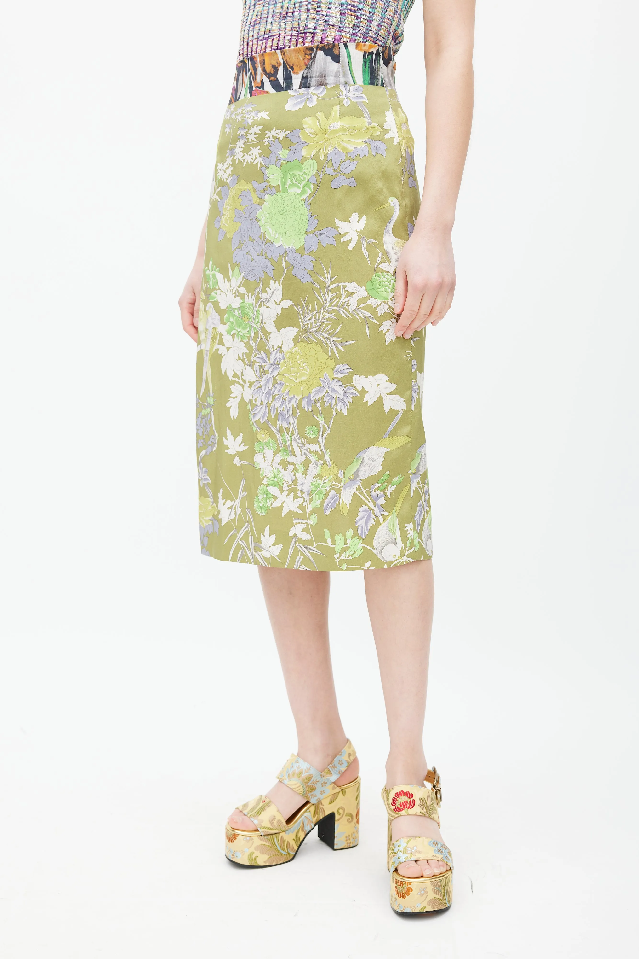 Green & Multicolour Floral Sarong Skirt