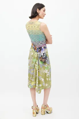 Green & Multicolour Floral Sarong Skirt