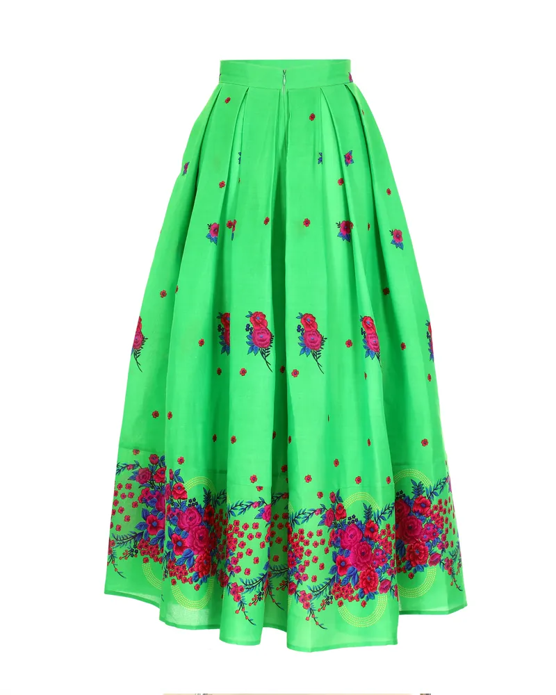 Green Long pleated Skirt