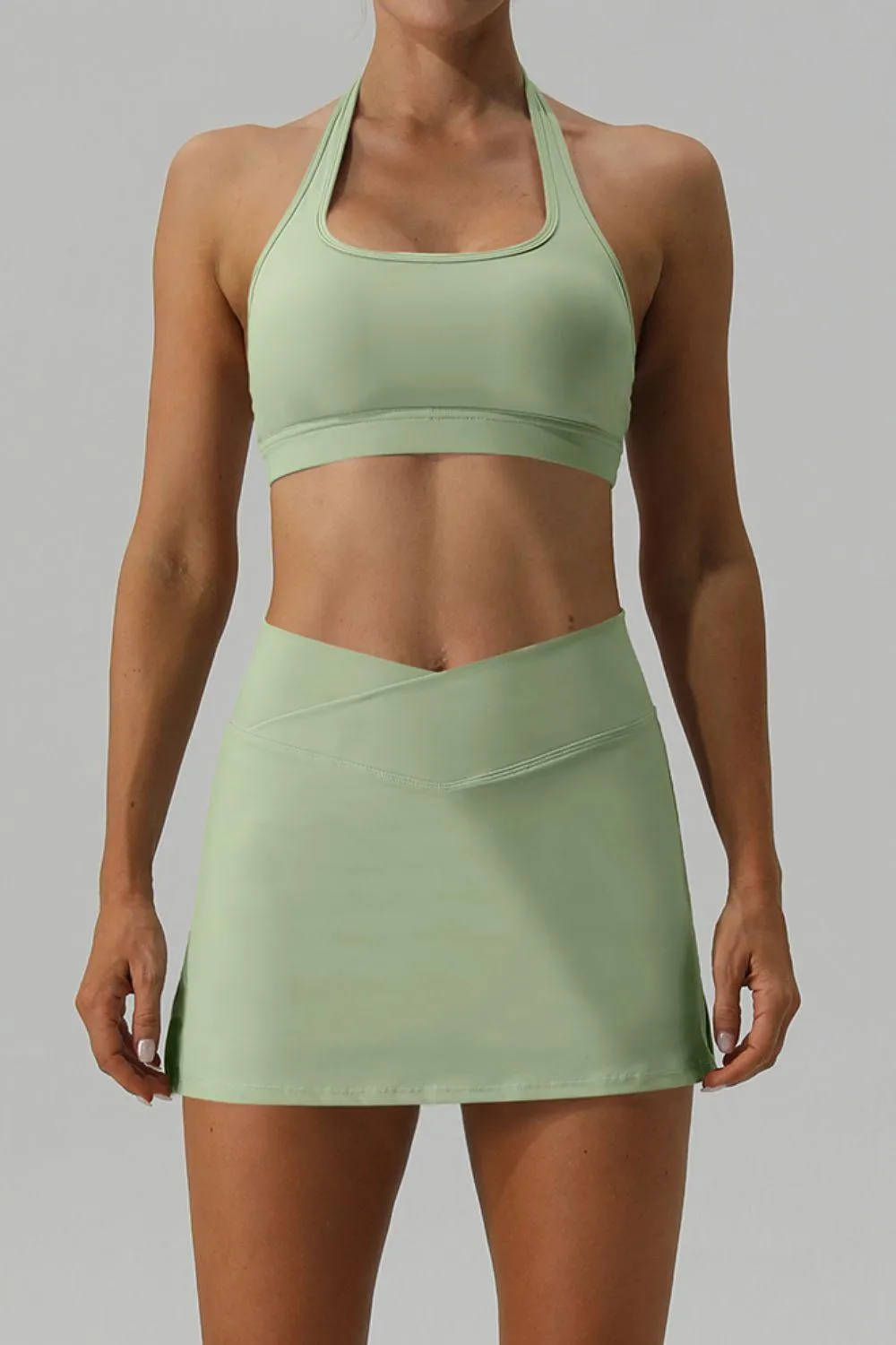 Halter Neck Tank and Slit Skirt Active Set