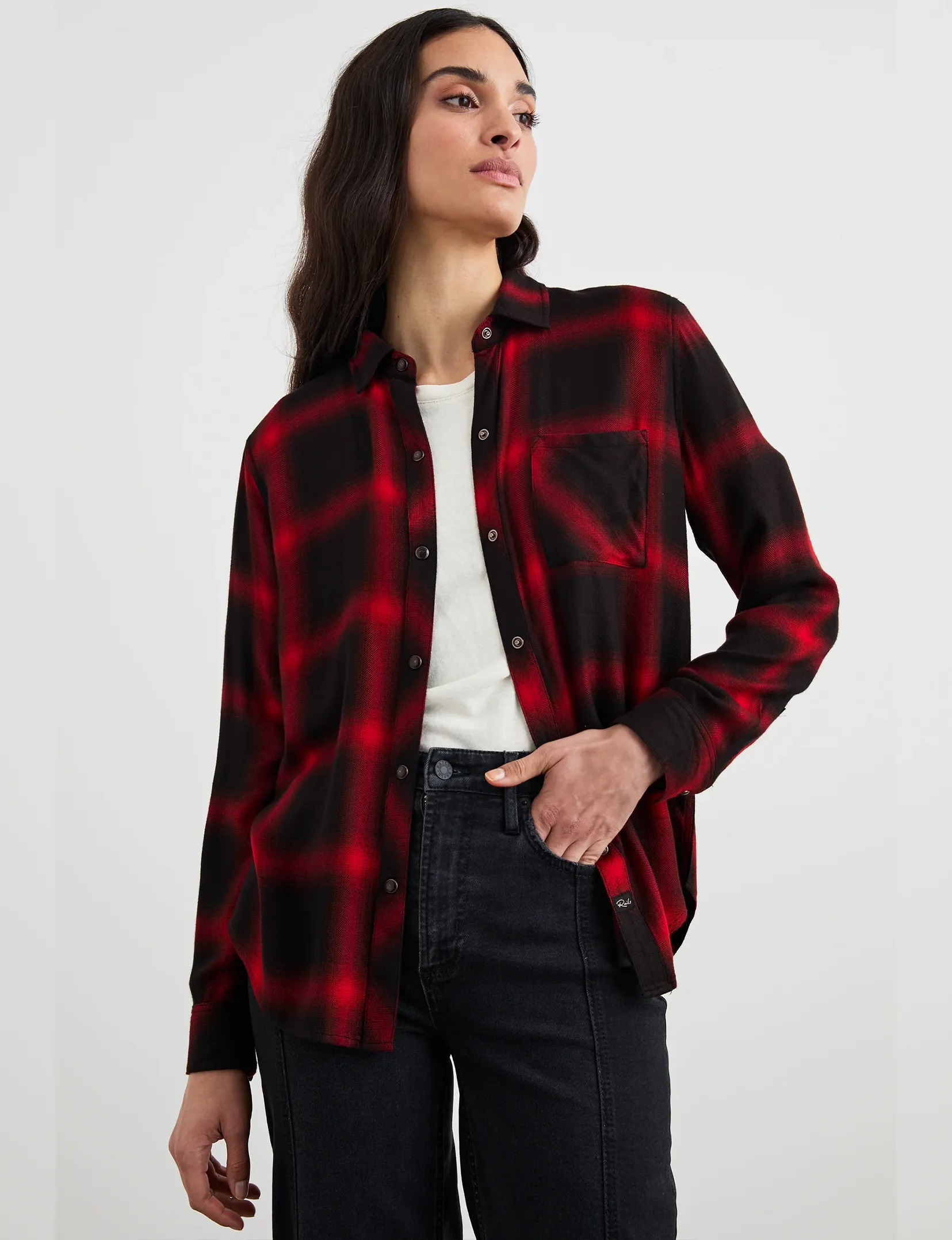 Hunter Plaid Flannel, Diffused Cardinal Black