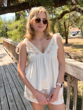 JADE EMBROIDERED TANK IN OATMEAL