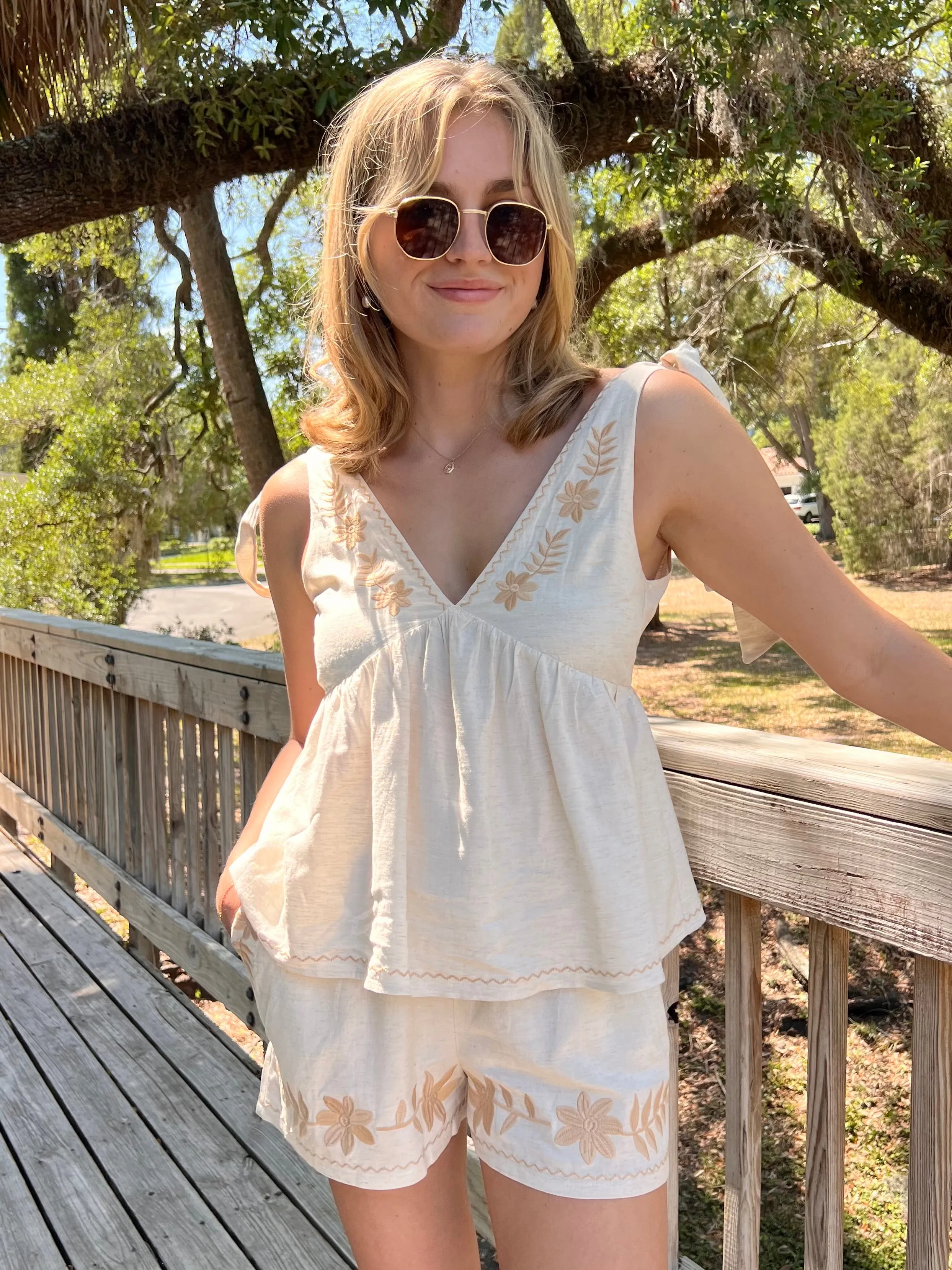 JADE EMBROIDERED TANK IN OATMEAL