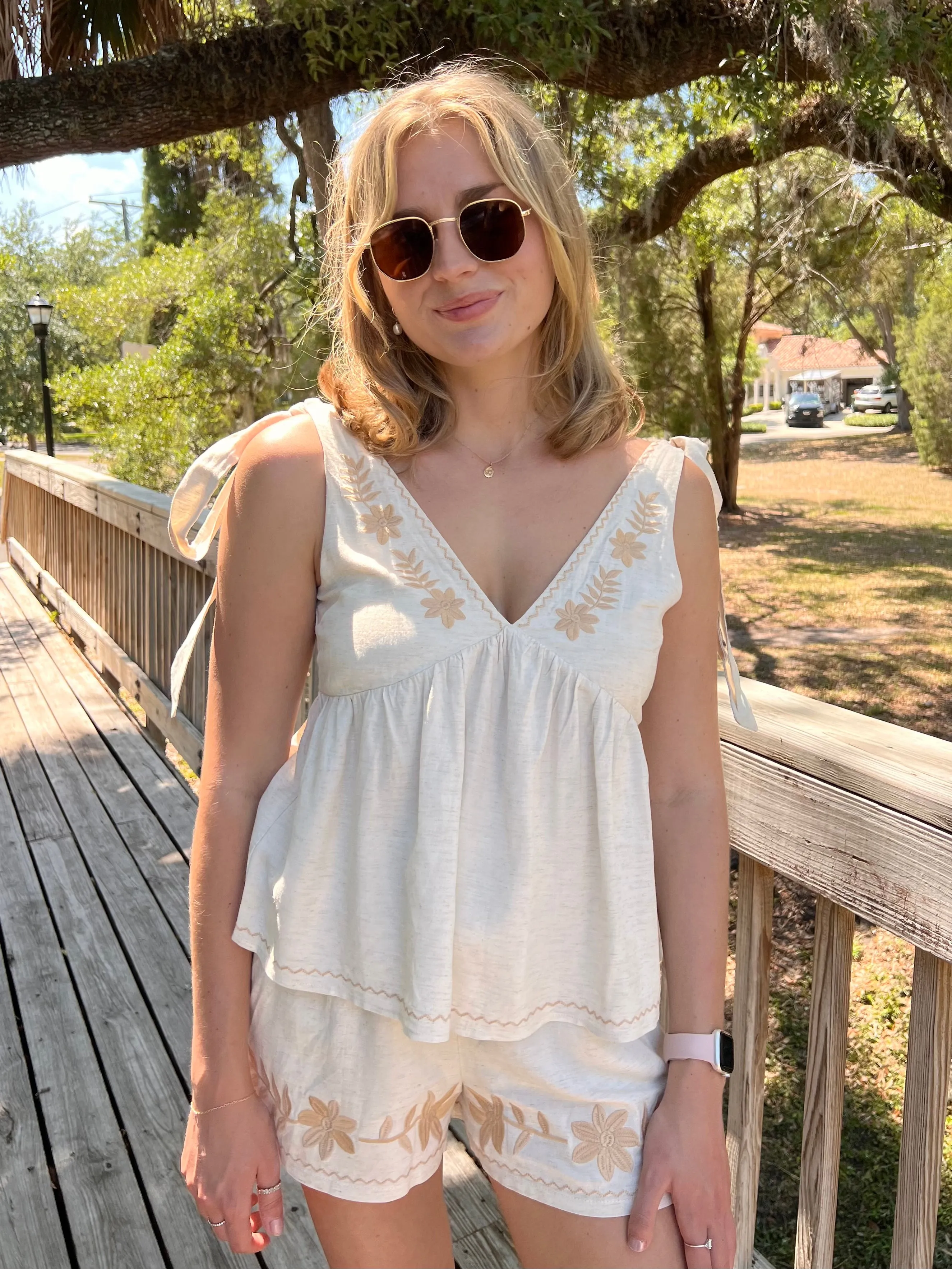 JADE EMBROIDERED TANK IN OATMEAL