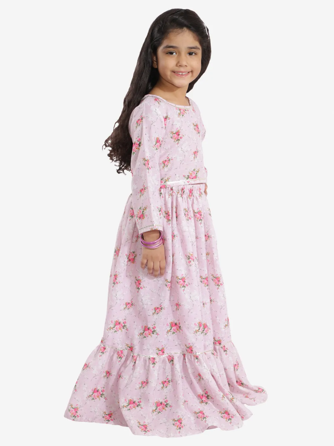 Jashvi Rose Pink Cotton Linen Floral Printed Siblings Set