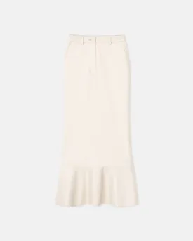 Jenace - Leather-Trimmed Ribbed-Jersey Skirt - Creme