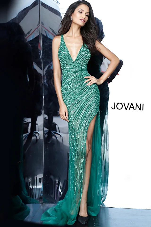 Jovani 63405 Long Prom Dress Pageant and Evening Gown High Slit Train Formal