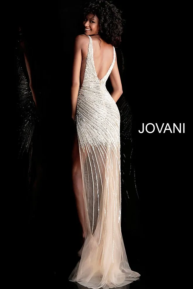 Jovani 63405 Long Prom Dress Pageant and Evening Gown High Slit Train Formal