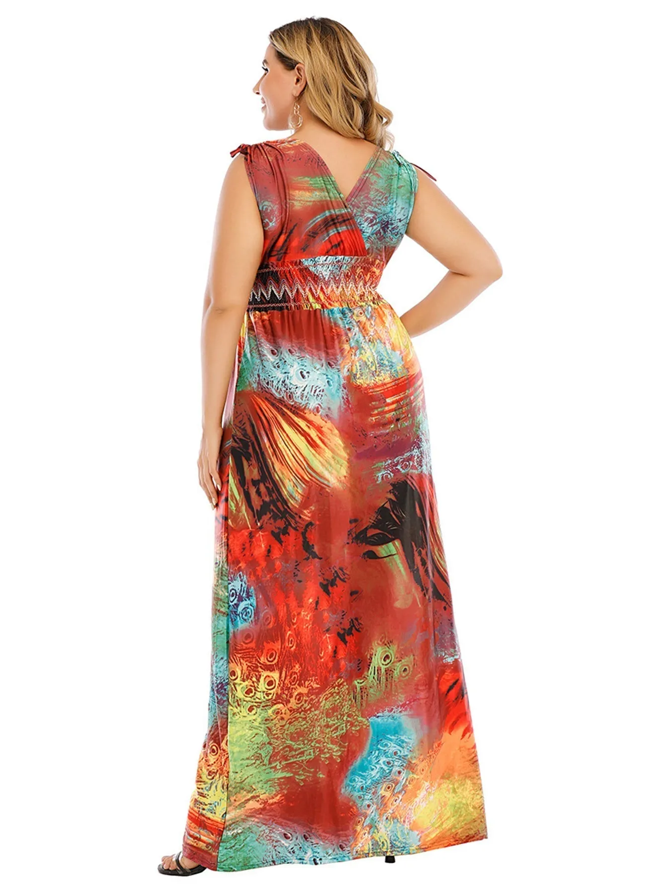 KittenAlarm - Plus Size M-6XL Surplice Front Elastic Waist Multicolor Fantastic Maxi Dress