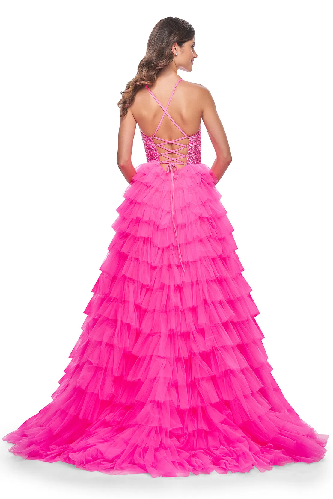 La Femme - 32335 - Ruffle Tulle Dress with Rhinestone Embellishments