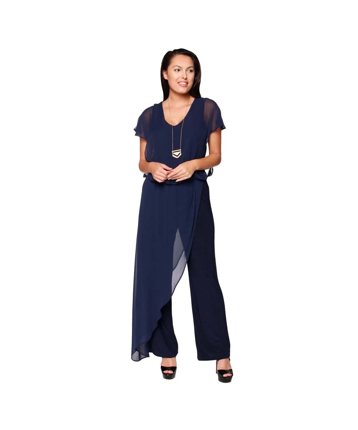 Last Tango Jumpsuit With Chiffon Overlay - Navy