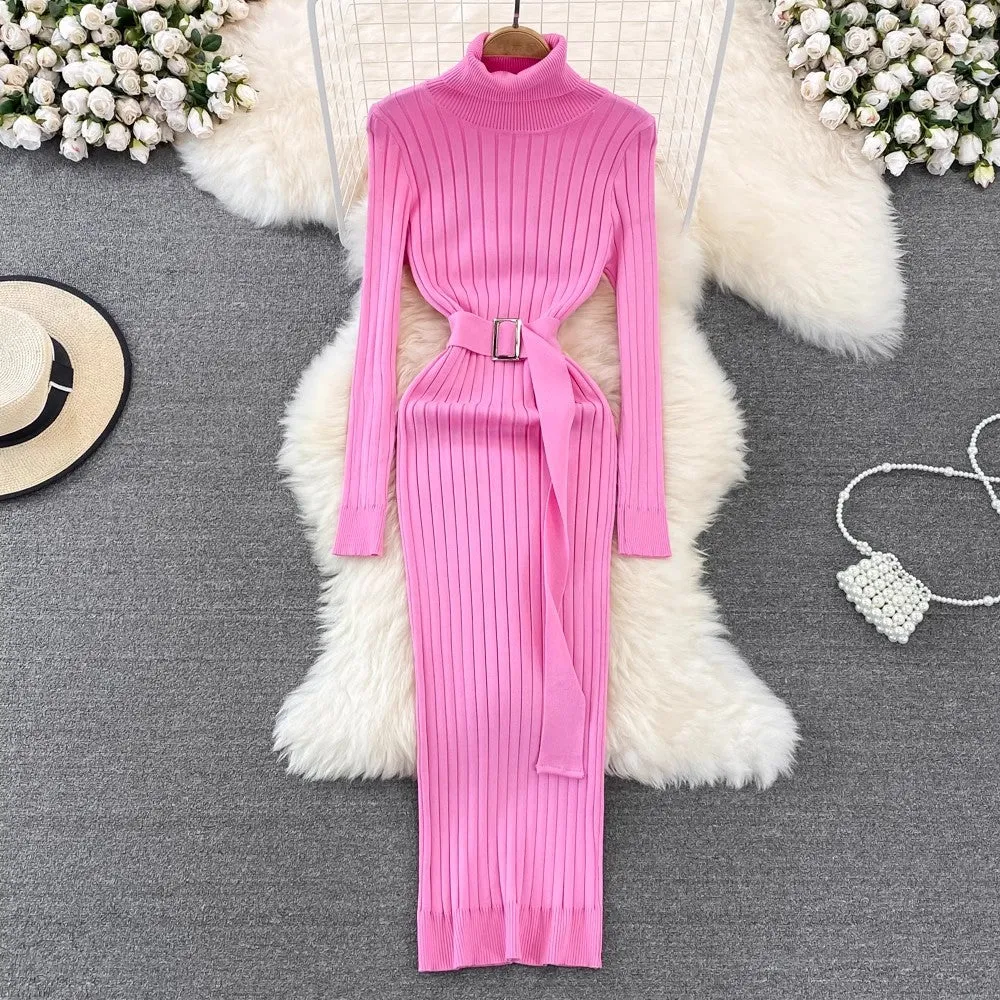 Long Skirt Elastic Tight Knitted Hip Cover Dress      S3890