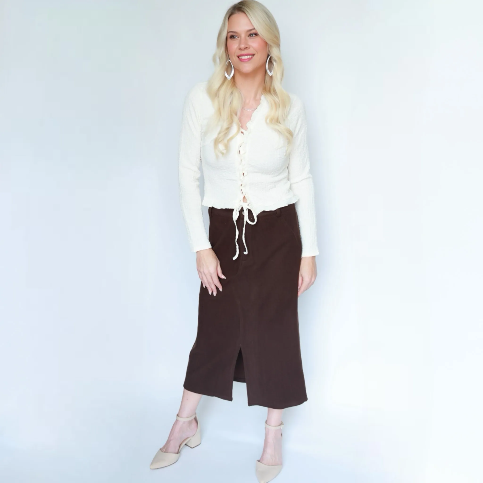 Makayla Corduroy Midi Skirt