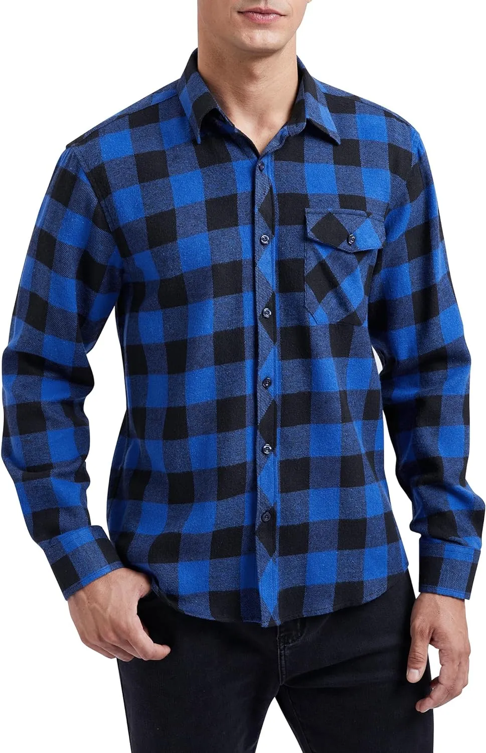 Men's Long Sleeve Plaid Shirt - Z-BLUE SHIRT-1