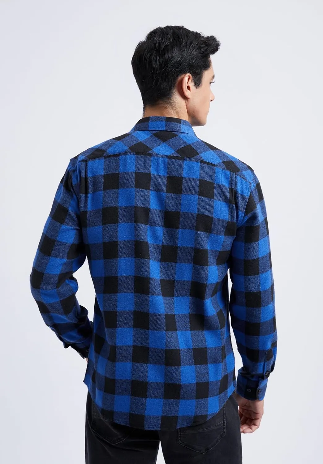 Men's Long Sleeve Plaid Shirt - Z-BLUE SHIRT-1