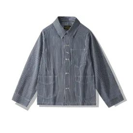 Men's Tooling Jacket Striped Denim Multi-Pocket Jacket