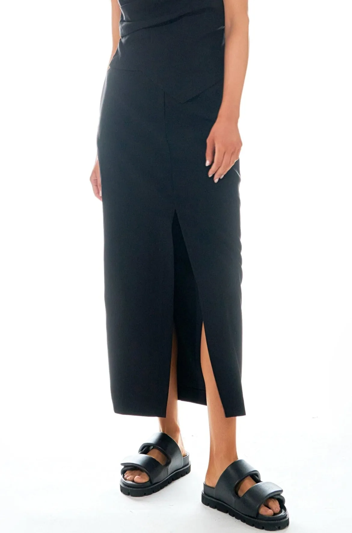 Mid-Waisted Front Slit Maxi Skirt