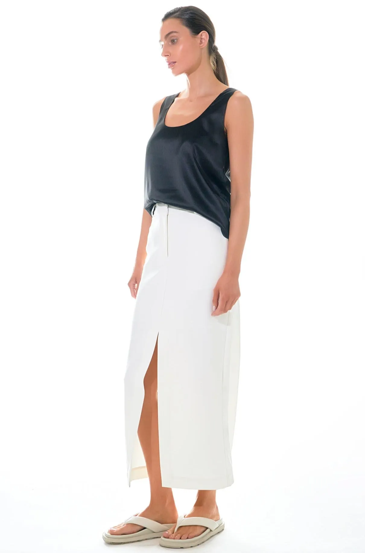 Mid-Waisted Front Slit Maxi Skirt