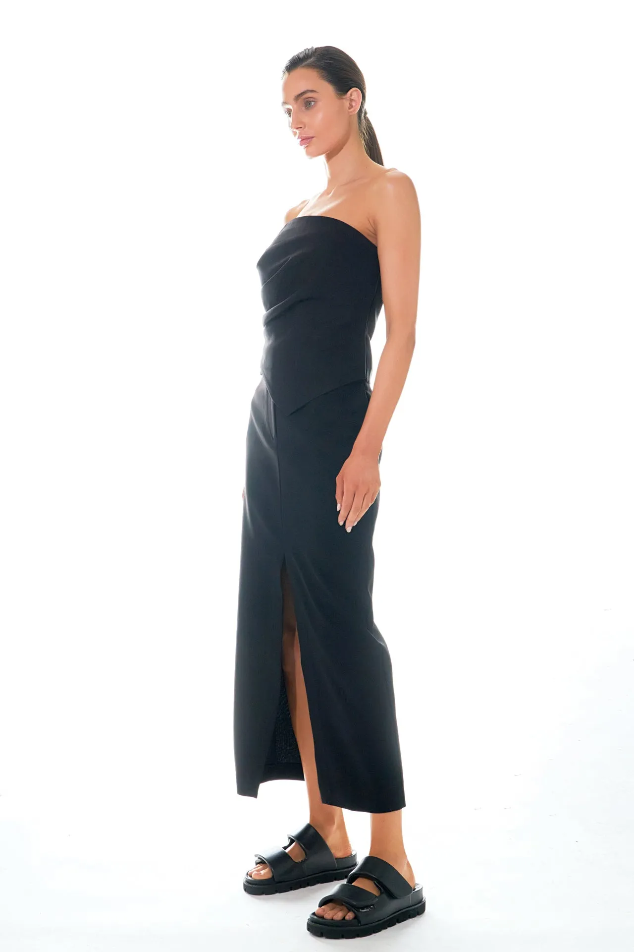 Mid-Waisted Front Slit Maxi Skirt