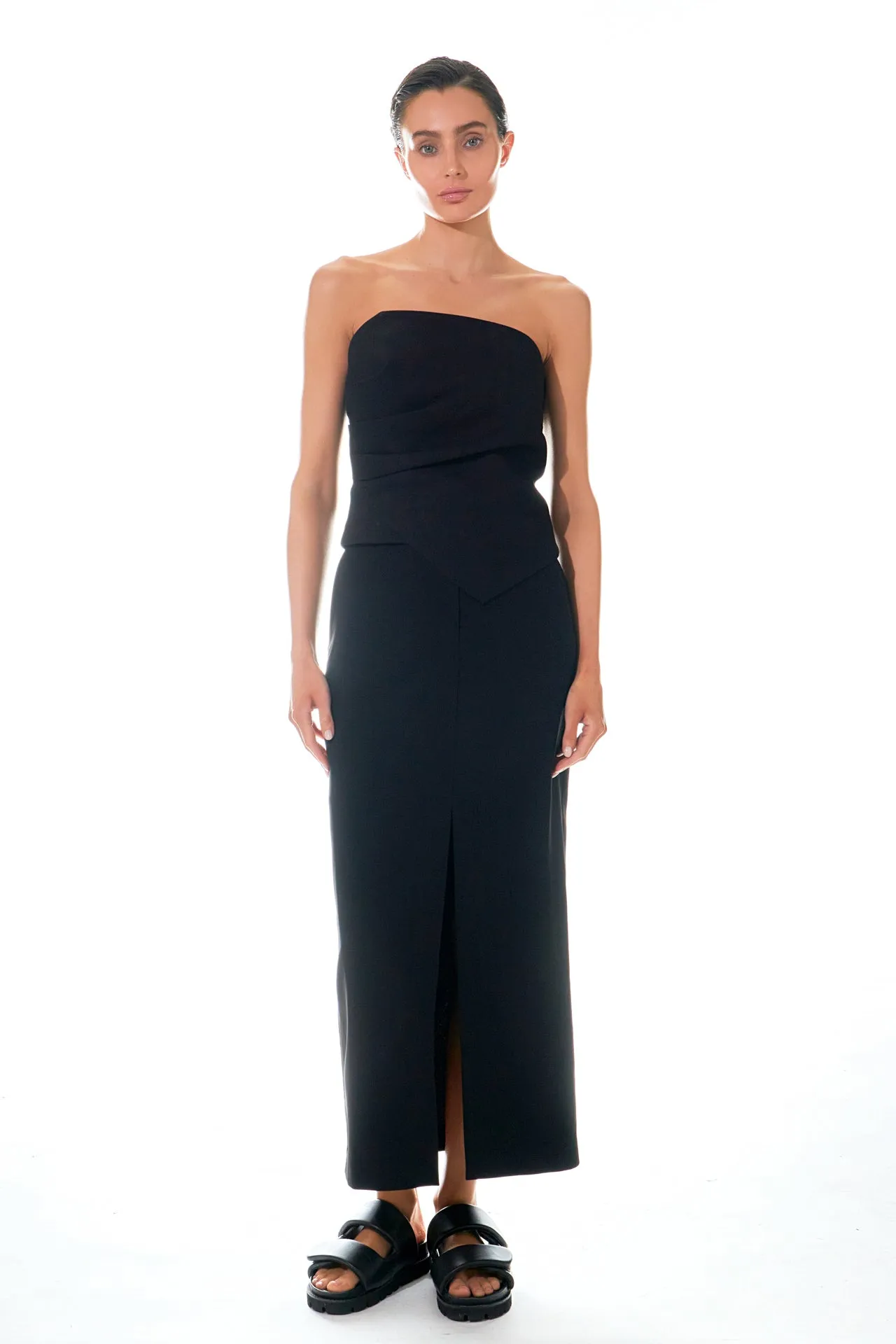 Mid-Waisted Front Slit Maxi Skirt