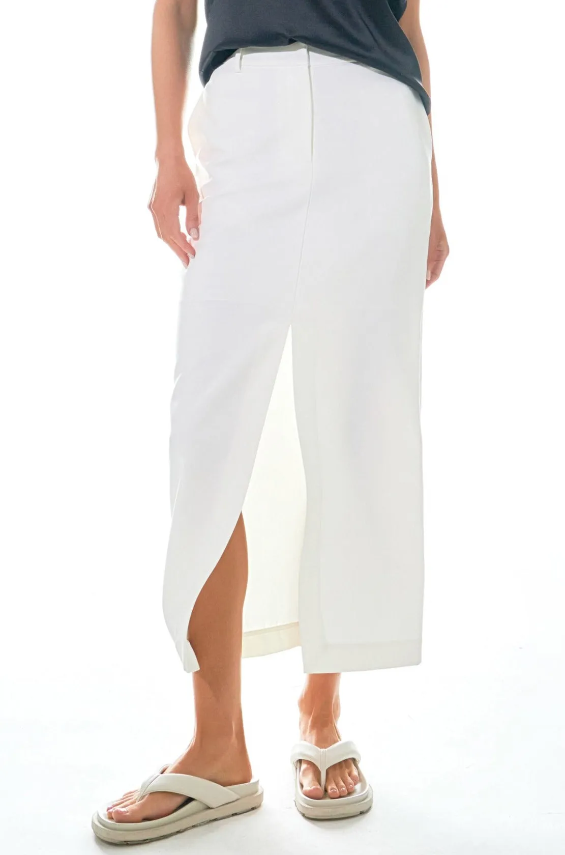 Mid-Waisted Front Slit Maxi Skirt