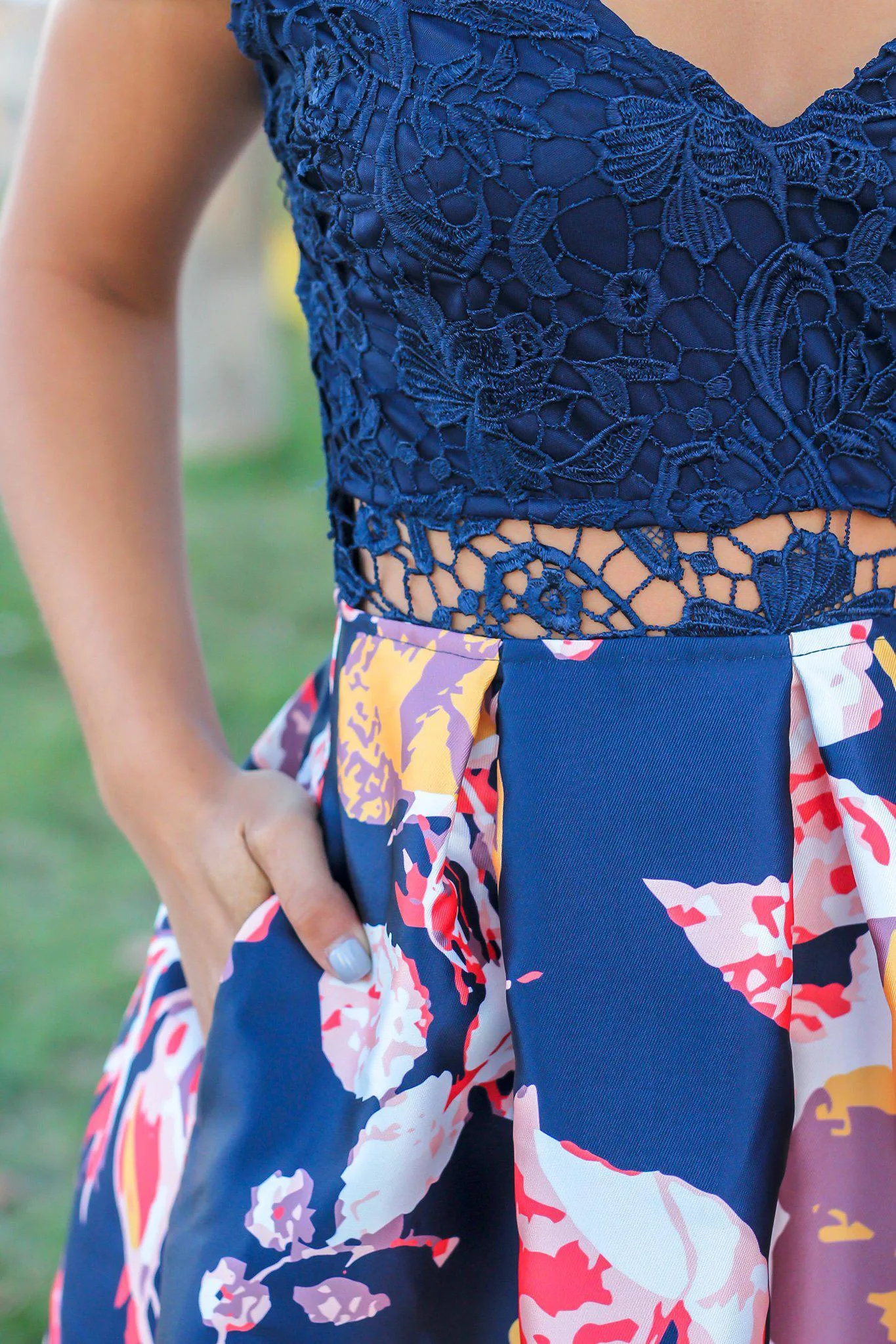 Navy Floral Crochet Top Maxi Dress