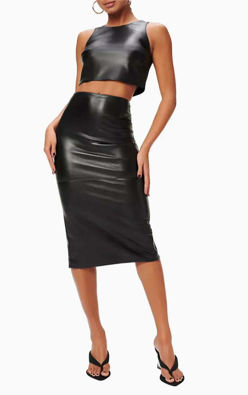 NEW!! Better Than Leather Midi Skirt in Black by Good American