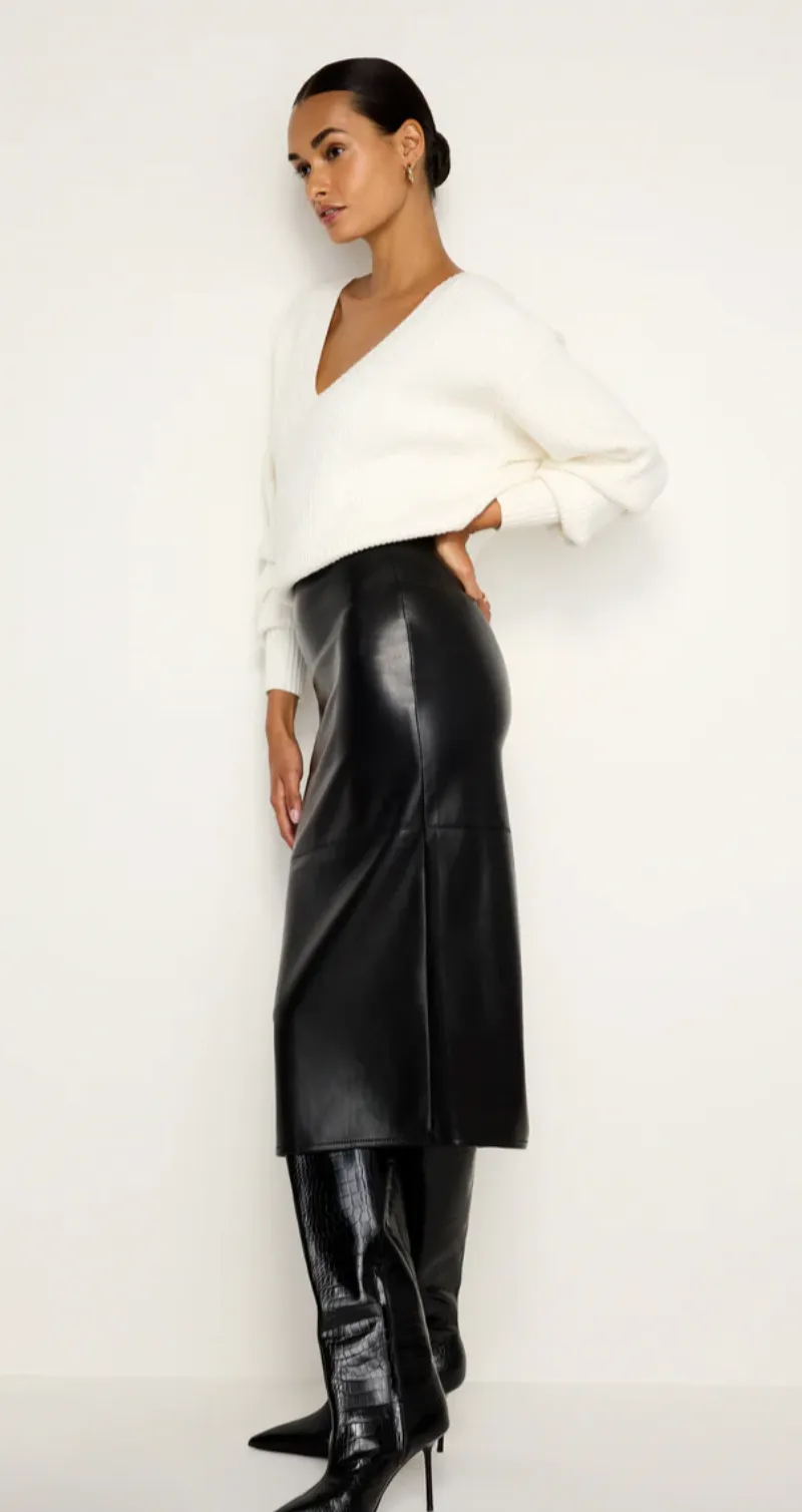 NEW!! Better Than Leather Midi Skirt in Black by Good American