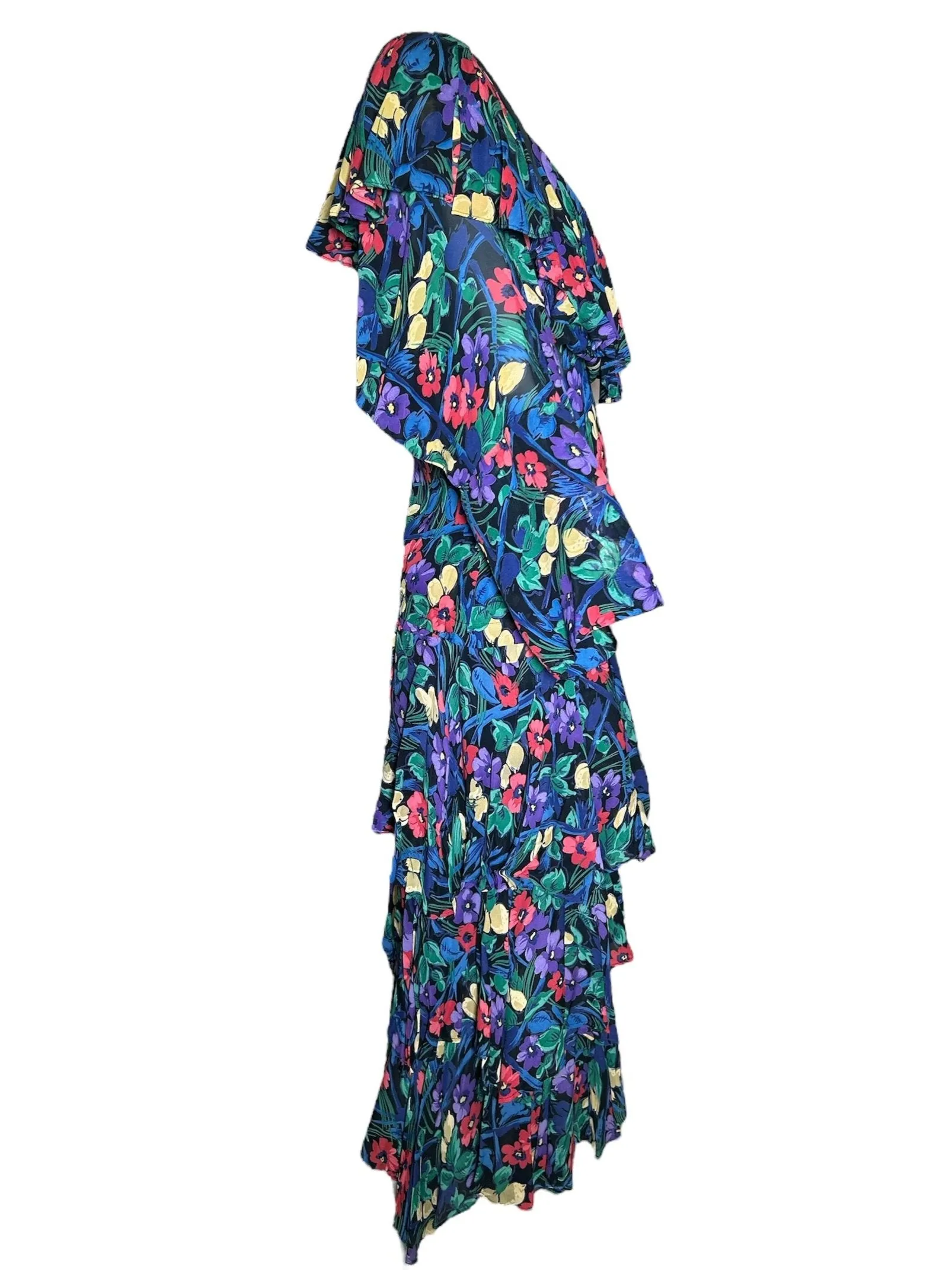 Norma Kamali Late 80s Multicolor Florals Rayon 2 Piece Ensemble