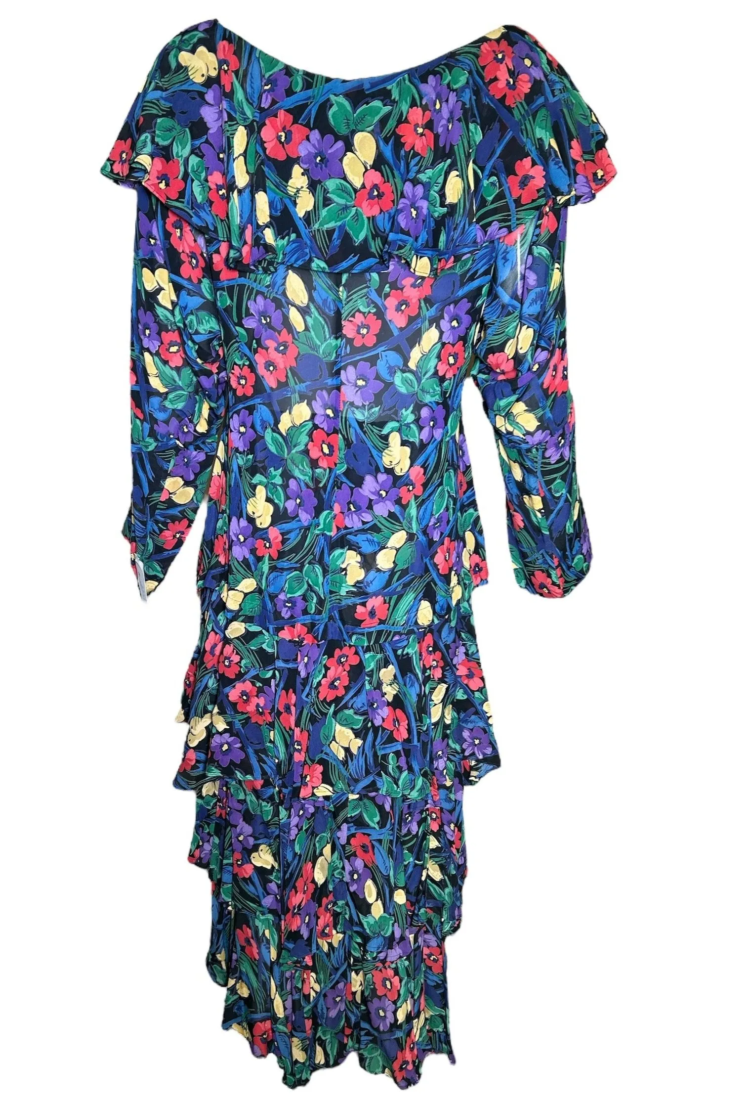 Norma Kamali Late 80s Multicolor Florals Rayon 2 Piece Ensemble