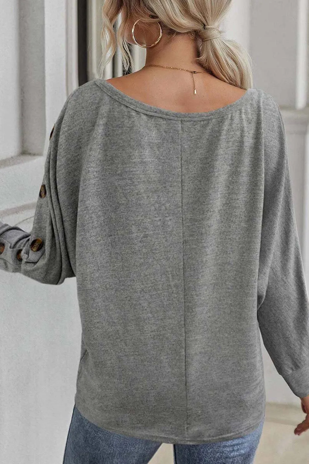 Off Shoulder Button Top - Gray