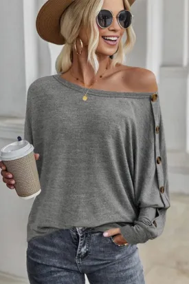 Off Shoulder Button Top - Gray