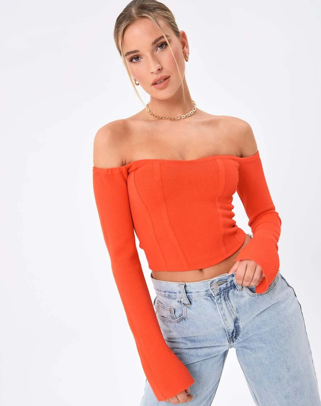 Orange Off Shoulder Corset Top