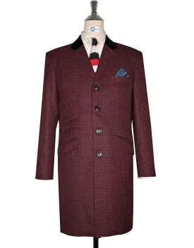 Over Coat Men's | 60s Mod Winter Burgundy Houndstooth Coat